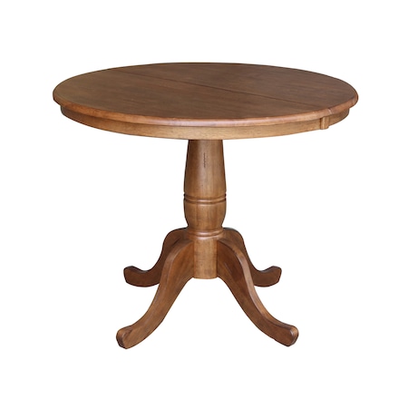 International Concepts Round 36 in Round Top Pedestal Table with 12 in Leaf, 29.3 in H, Distressed Oak, 36 in W, 48 in L K42-36RXT